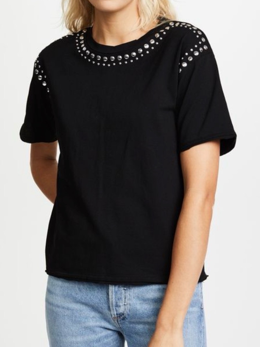 Rebecca Minkoff Black Short-Sleeve Studded Tee
